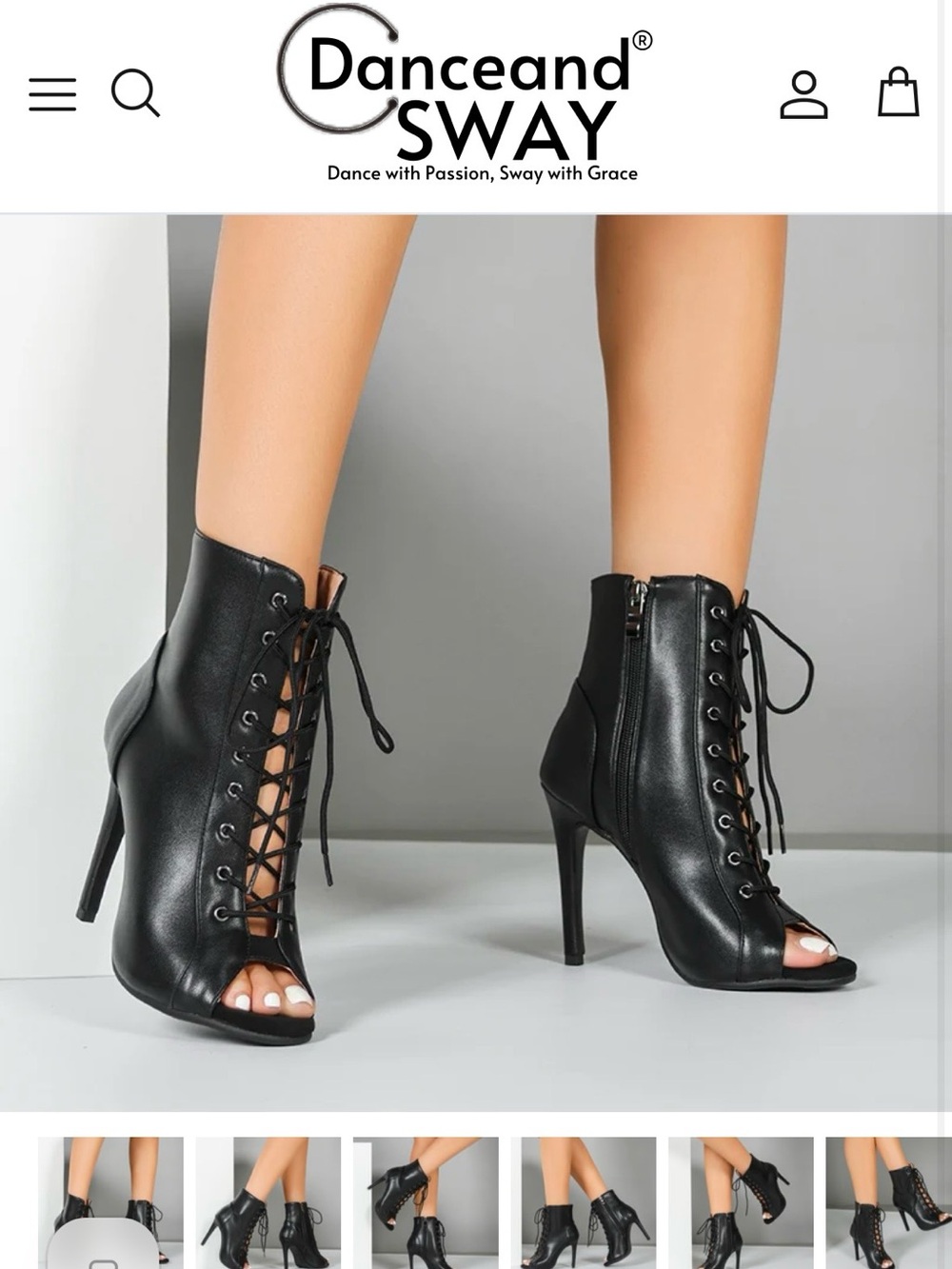 DanceandSway Black Lace-Up Peep-Toe Ankle Boots Jazz Dance